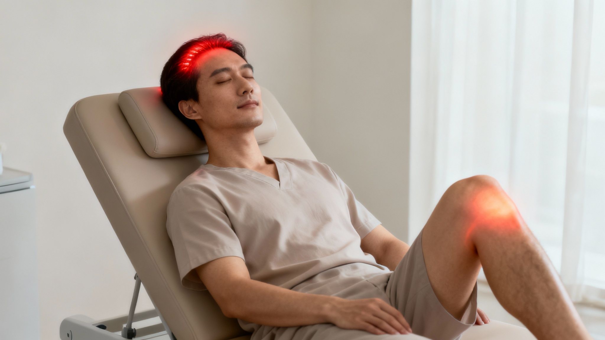 Woman receiving red light therapy for hair growth
