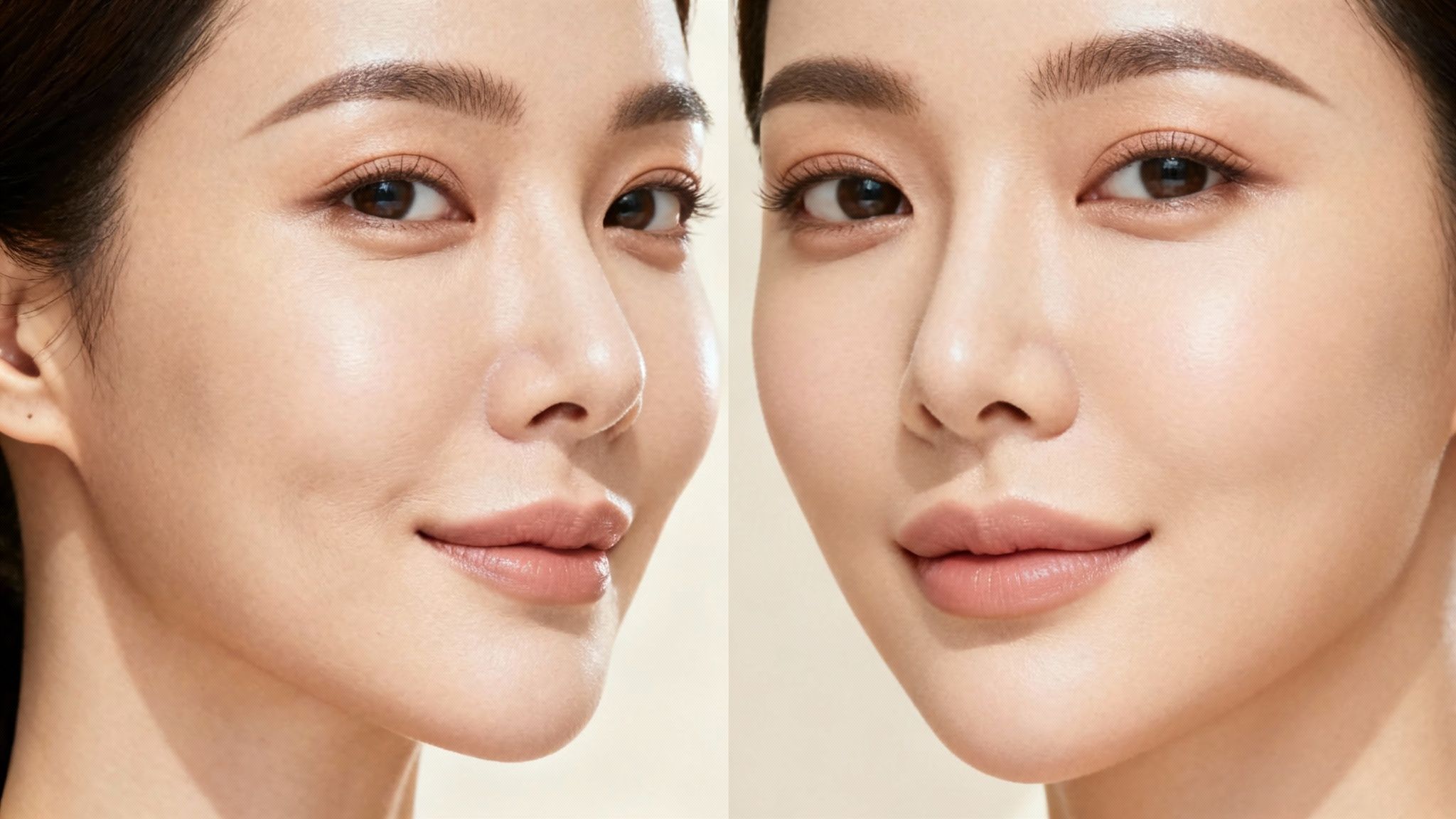 A close-up of a dermal filler injection being administered near the nasolabial fold area.