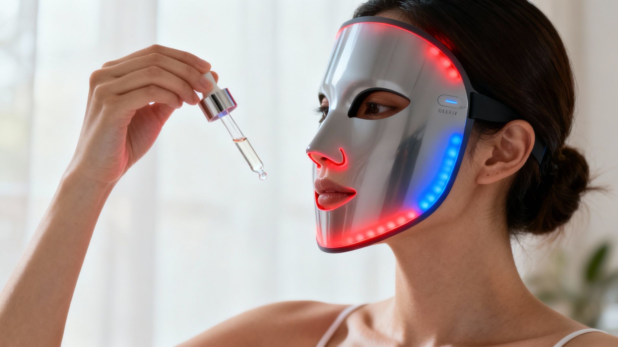 Person relaxing while wearing a BARB N.P. LED Facial Mask