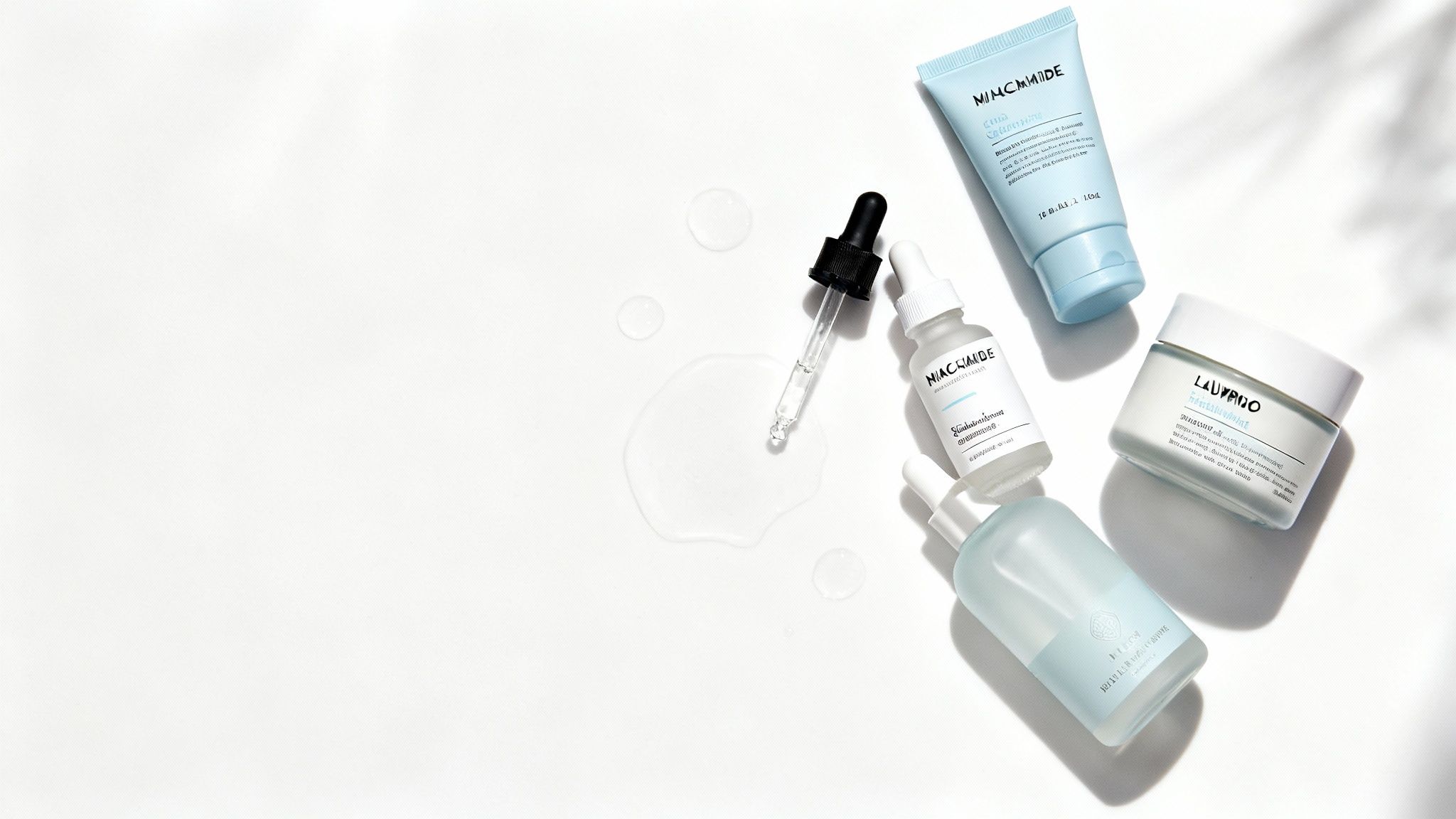 A woman with clear skin applying a skincare product gently to her face.