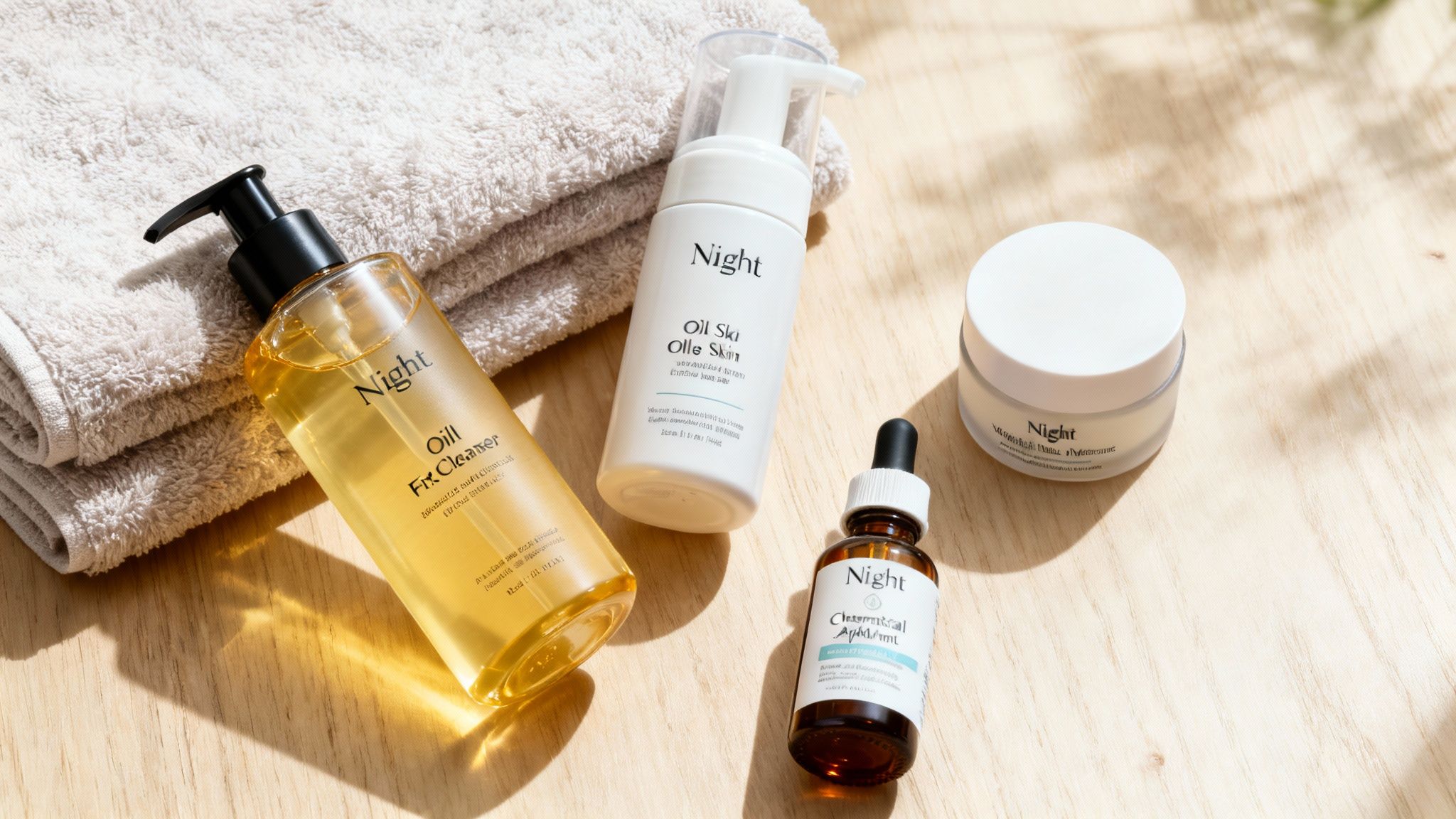 A woman applying a nighttime serum, emphasizing the repair phase of a skincare routine for oily skin.