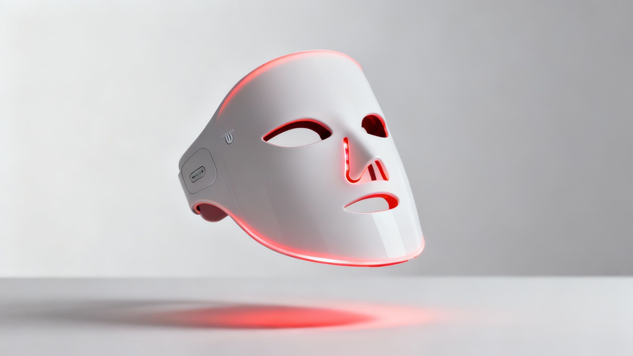 Woman using an LED facial mask in a serene, spa-like setting.