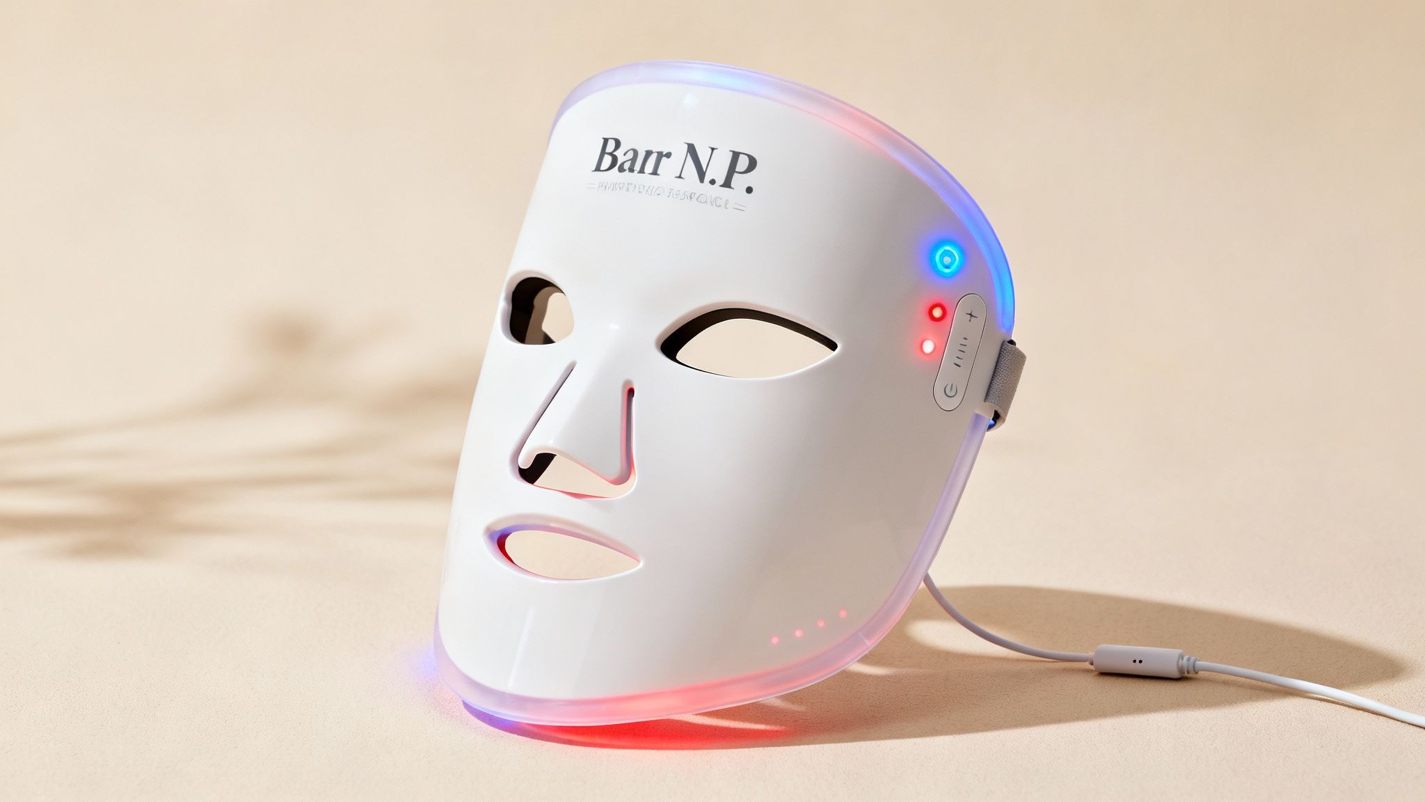 A woman wearing the Barb N.P. LED Facial Mask