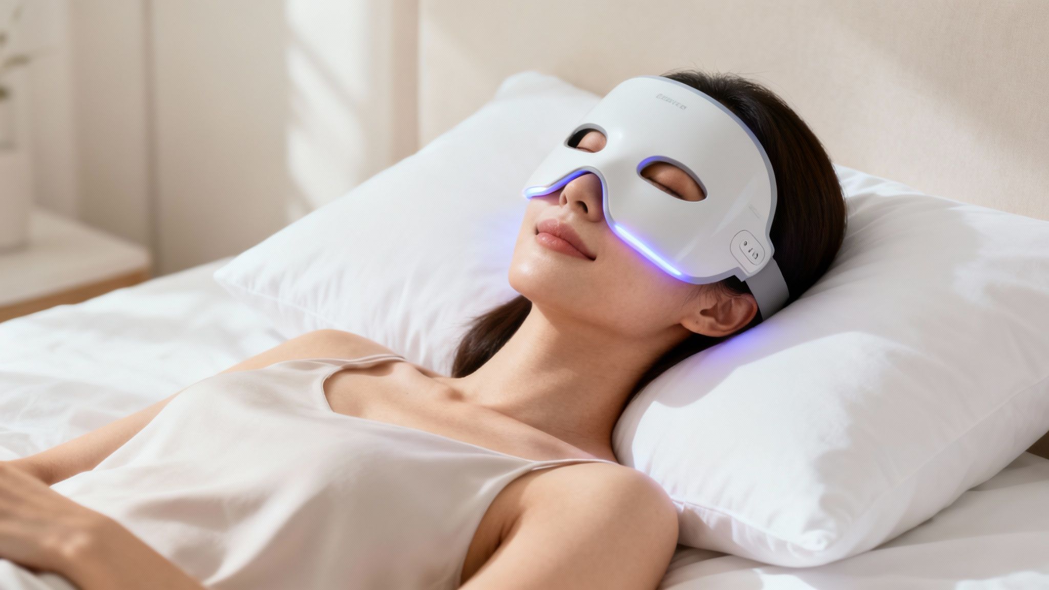 Woman using an LED facial mask