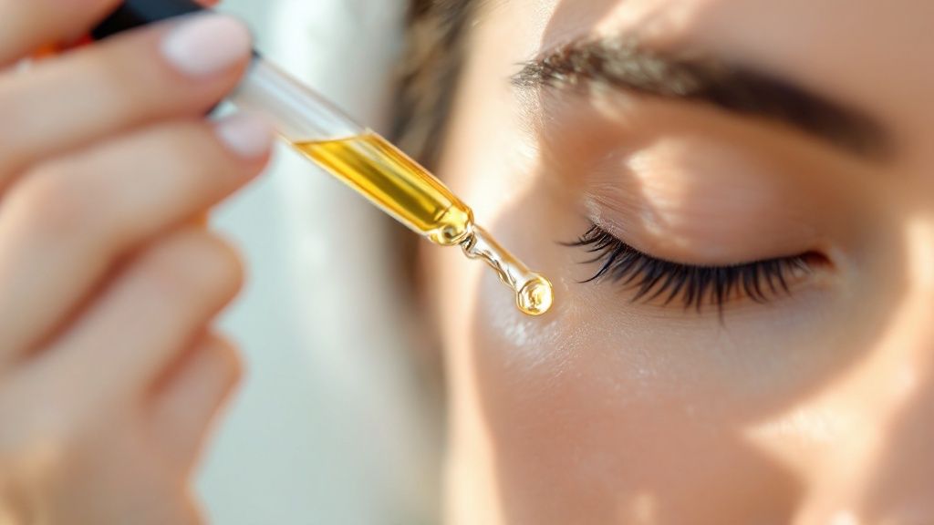 A woman applying a topical hair growth serum to her scalp