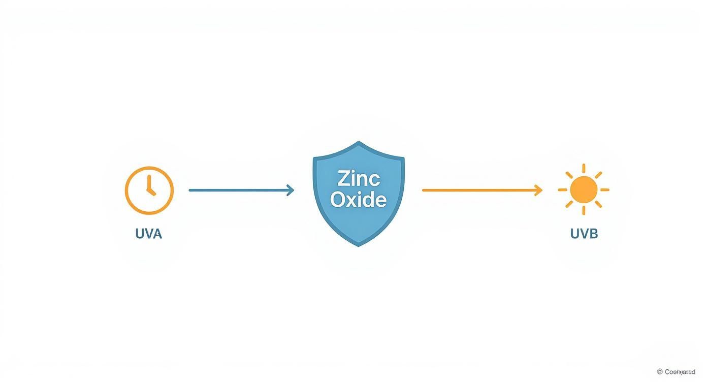 Infographic about zinc oxide sunscreen benefits