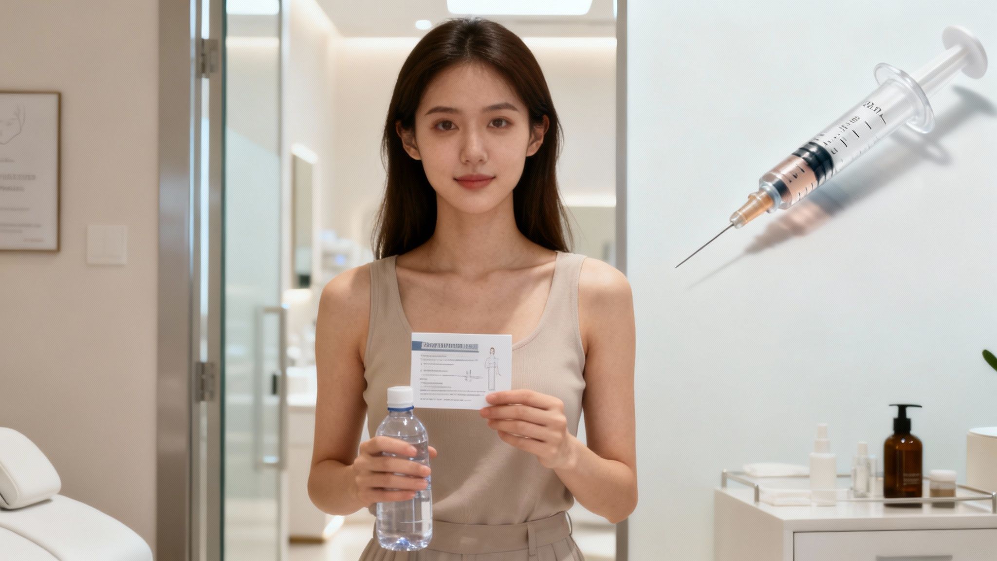 Woman with clear skin touching her face gently