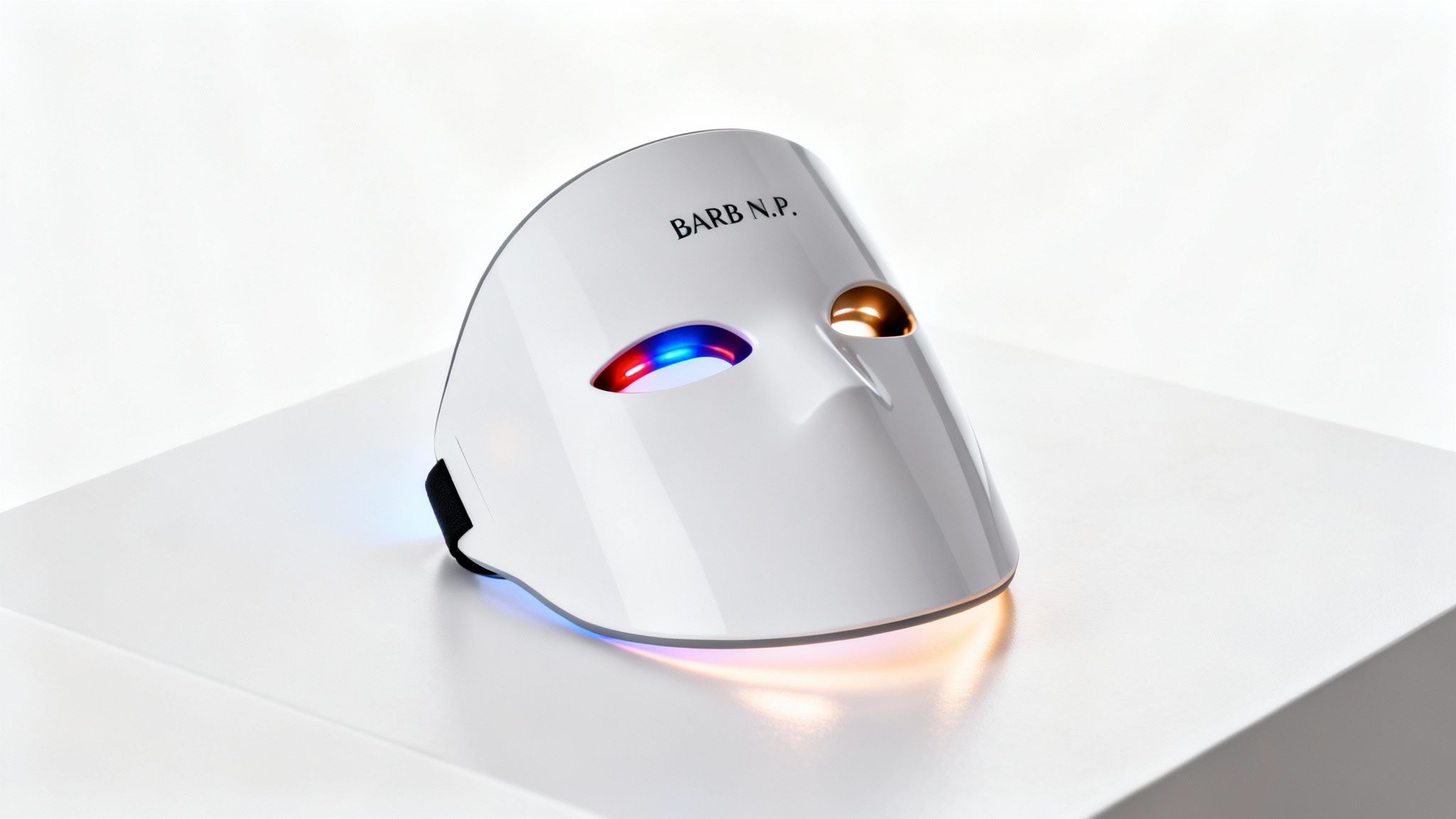 White LED light therapy mask device with red and blue lights for facial skincare treatment