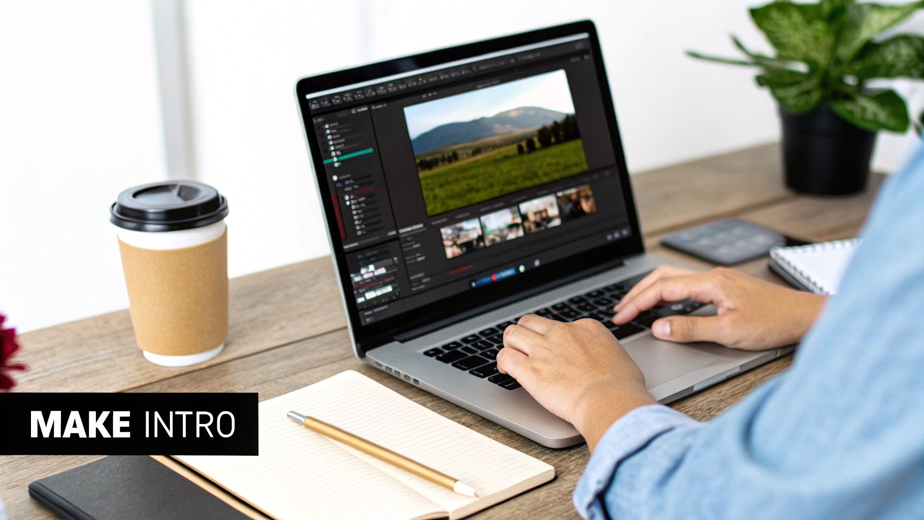 A four-step process showing the creation of a video intro on a screen