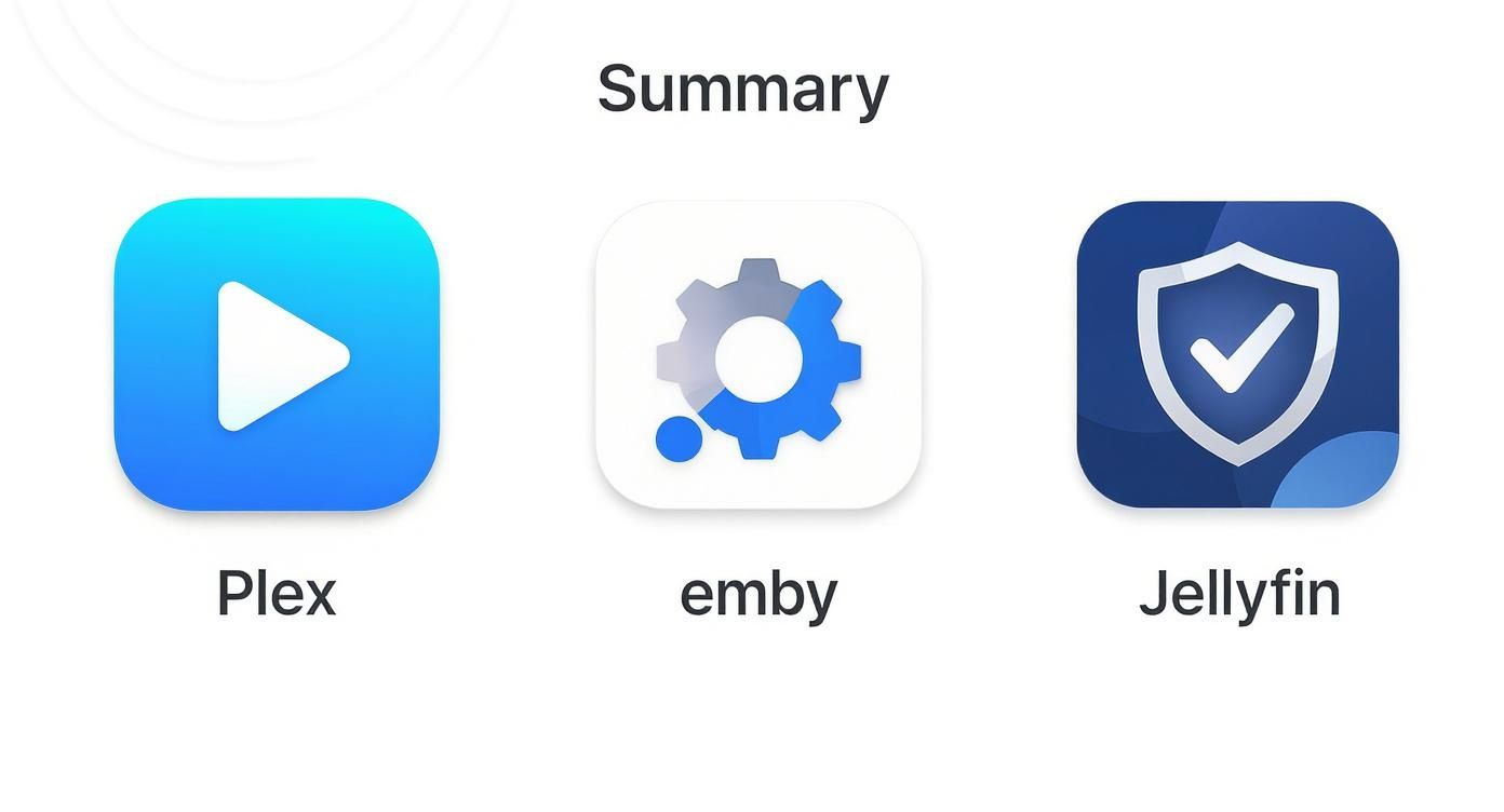 Infographic about plex vs emby vs jellyfin