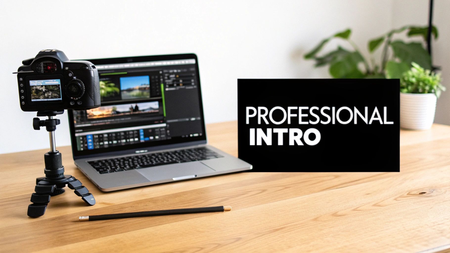 A professional video intro being edited on a computer screen.