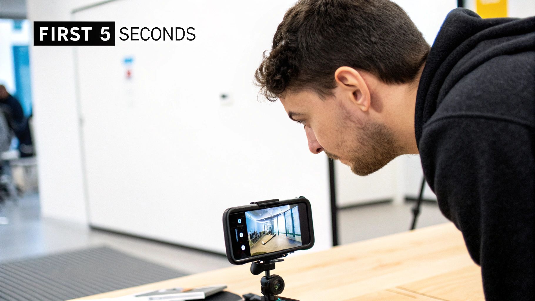 A person looking at a bright light, symbolizing the focus needed for a good intro.