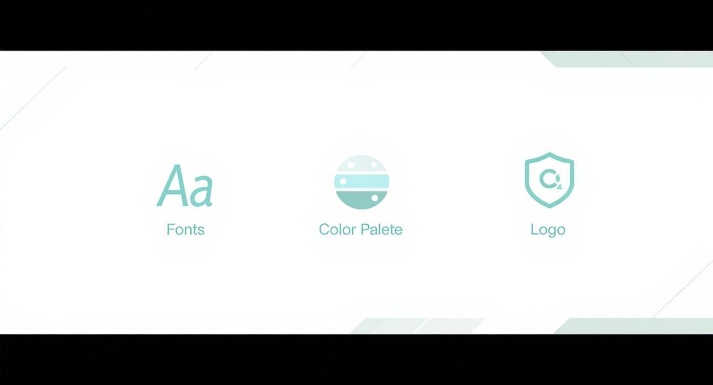 Brand identity design elements showing fonts, color palette, and logo options for creating professional title cards