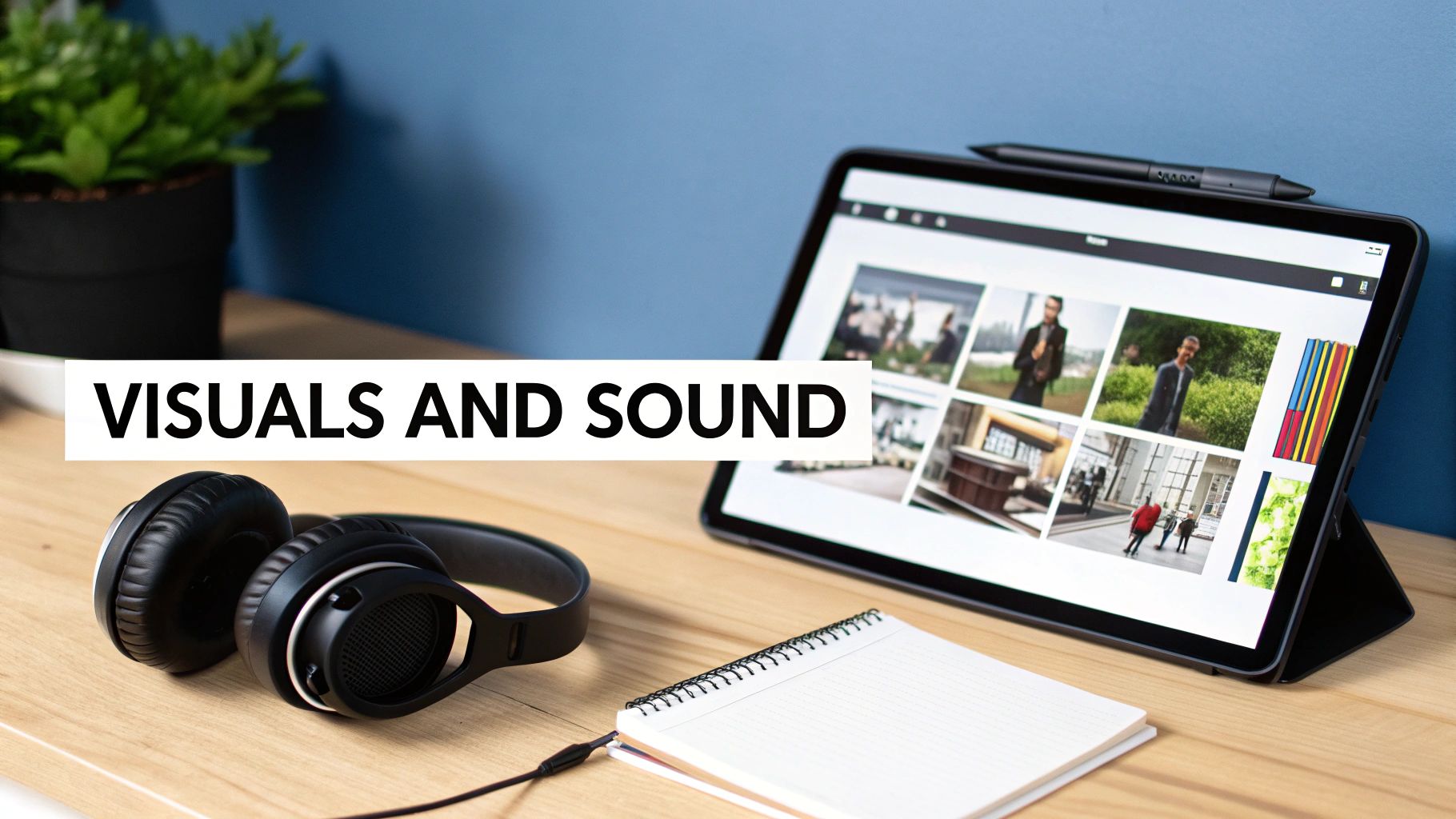 A person editing audio and video on a computer, symbolizing the creation process.