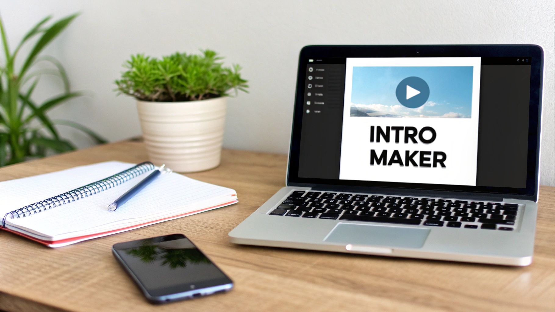 A person using an online intro video maker on their laptop