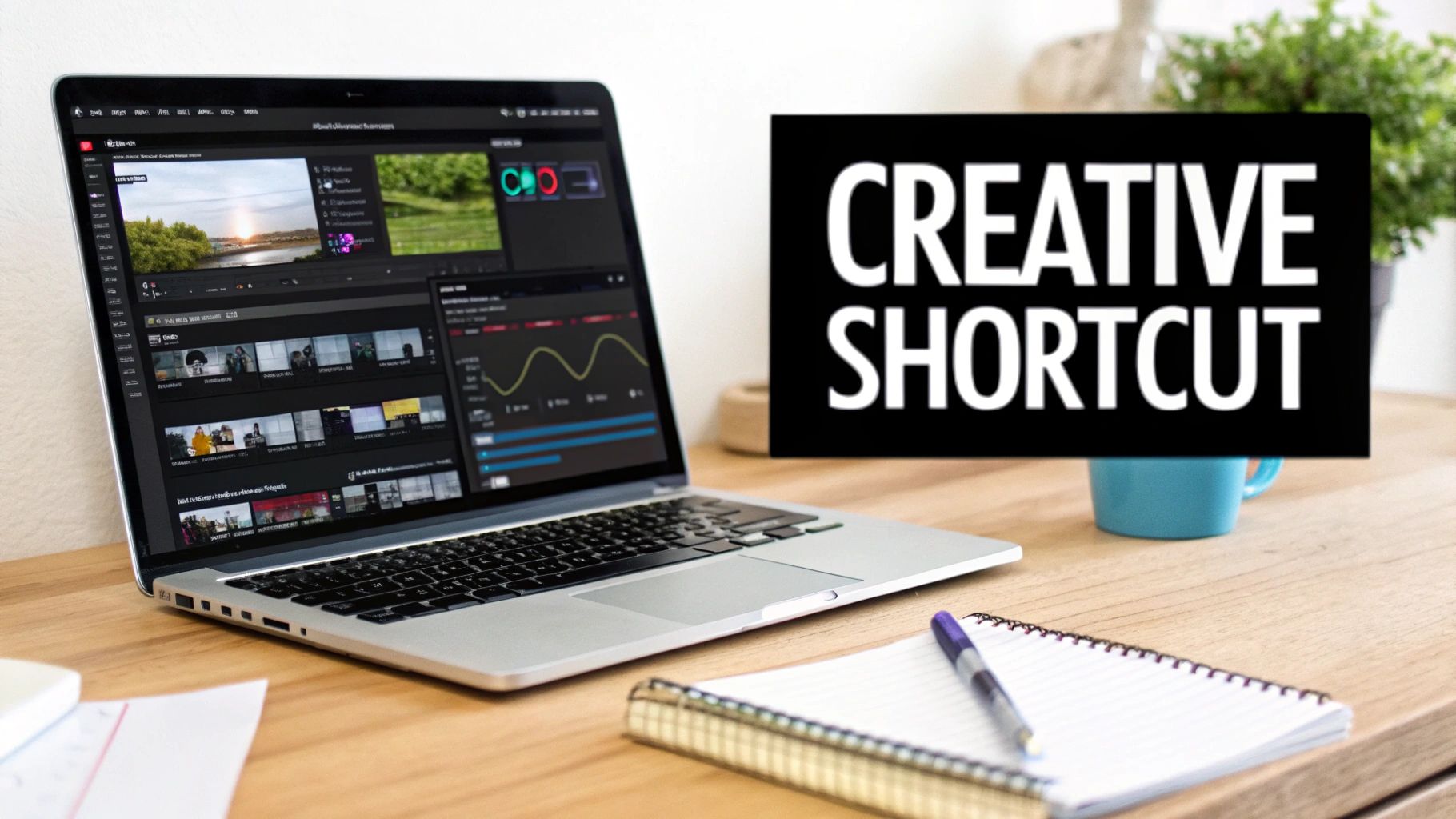 A person working on an After Effects project on a computer, showing an animated intro.