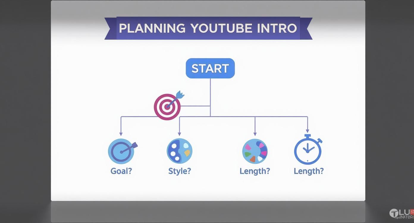 This decision tree infographic helps you plan your YouTube intro by considering your goal, style, and desired length.