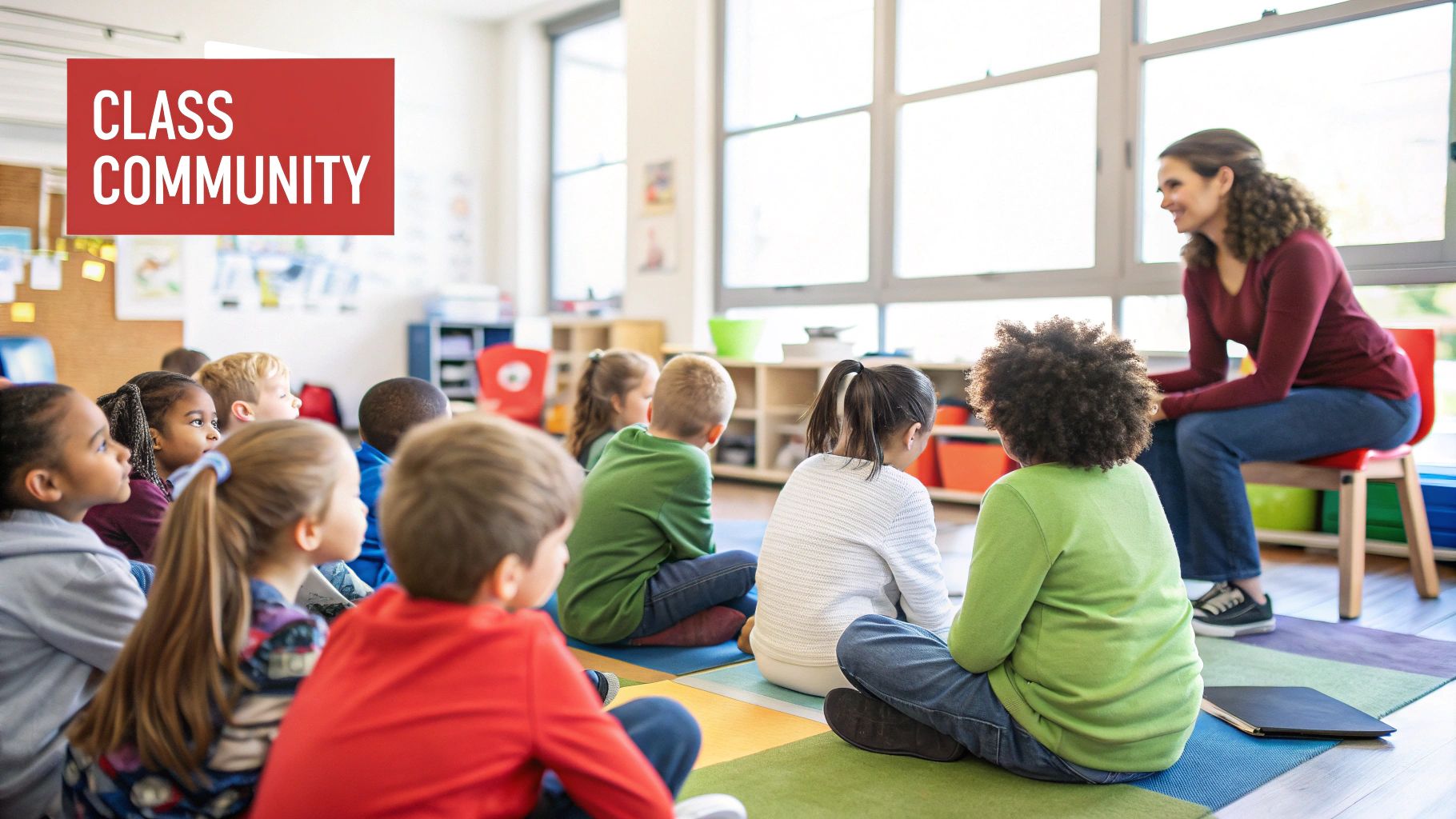 Teachers and students participating in a Morning Meeting circle.
