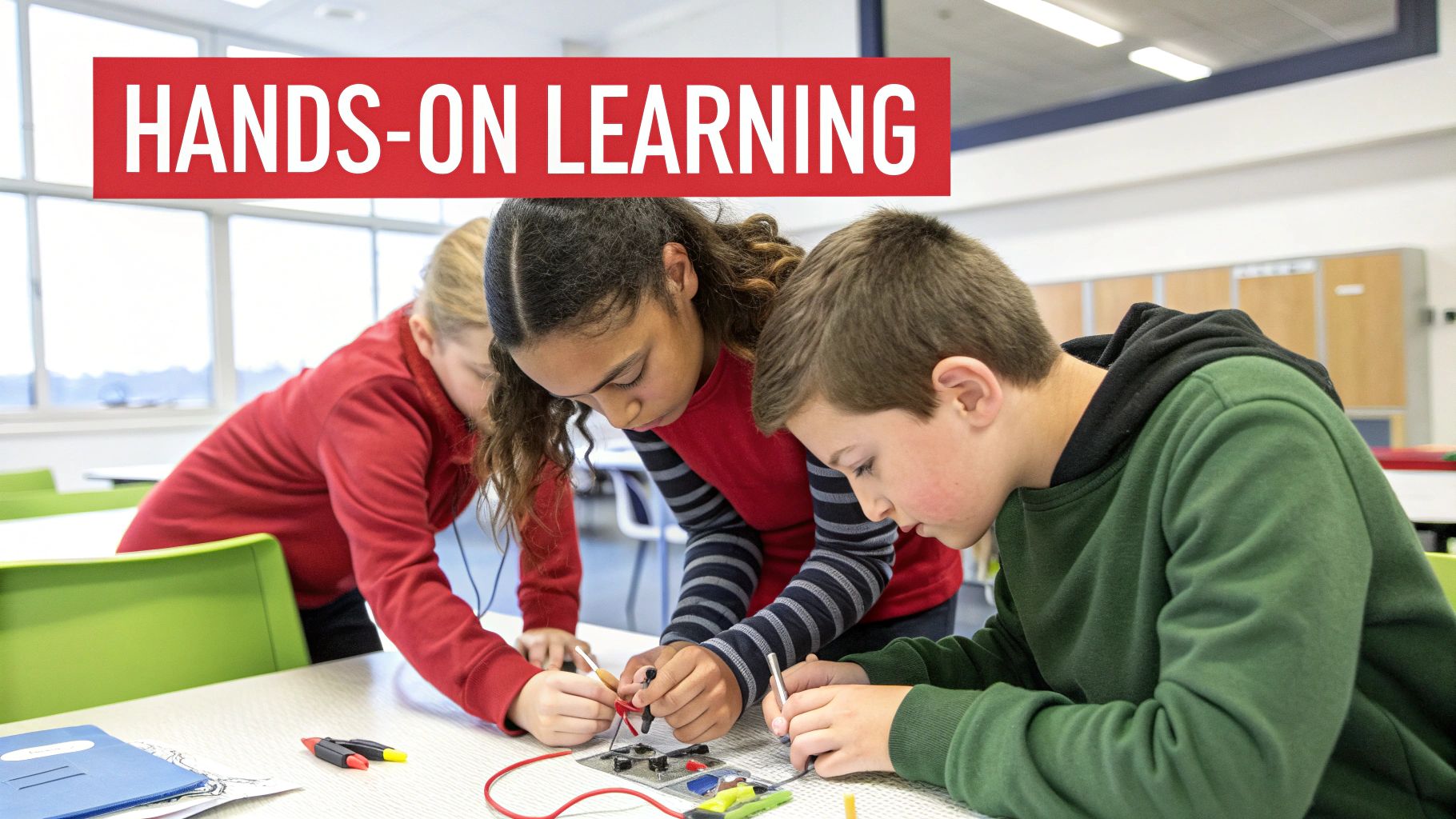 A child excitedly building a small volcano science kit on a table.