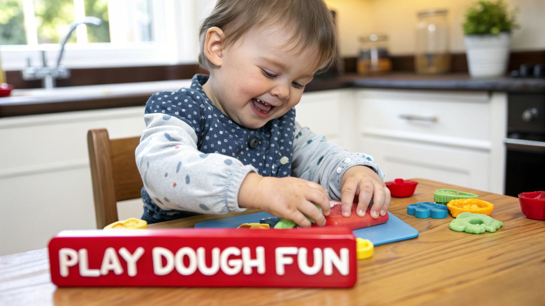 A young child concentrates on stacking colorful wooden blocks on a table.