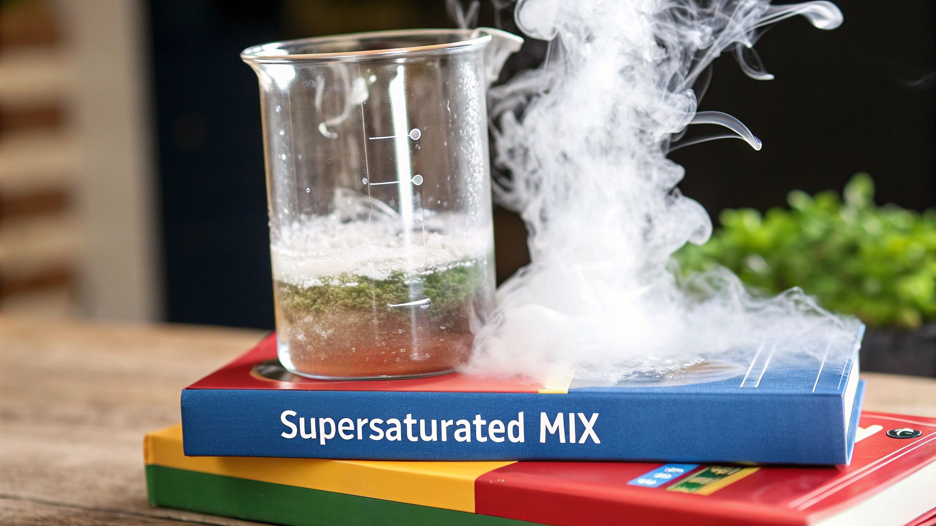 A person pouring crystal powder into a measuring cup with hot water