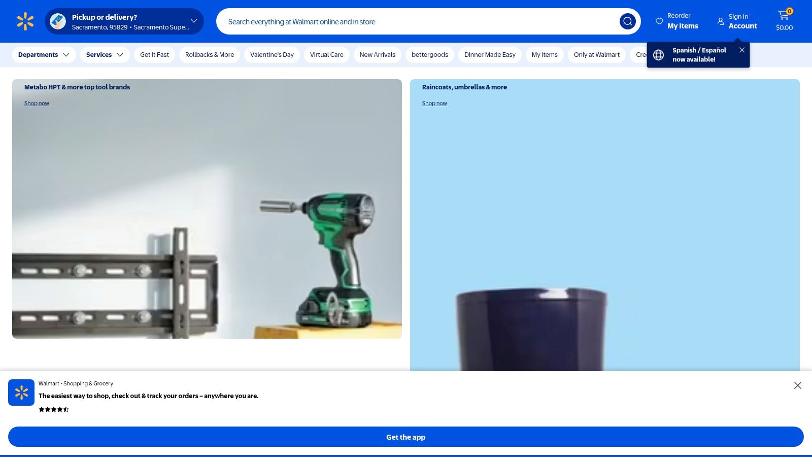 Walmart website homepage highlighting its broad selection of toys and games.
