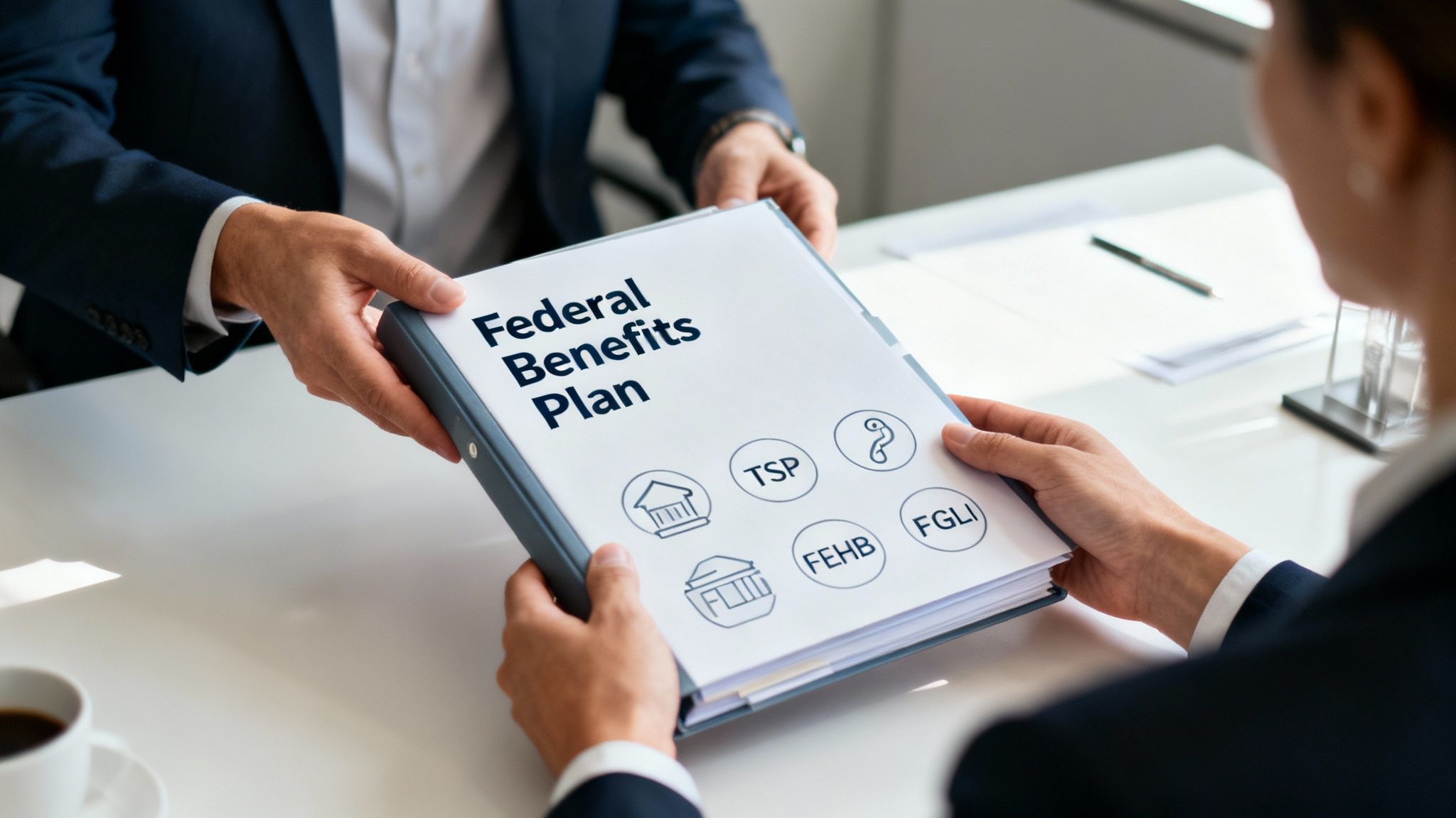 Financial advisor meeting with a federal employee to discuss benefits Financial advisor meeting with a federal employee to discuss benefits