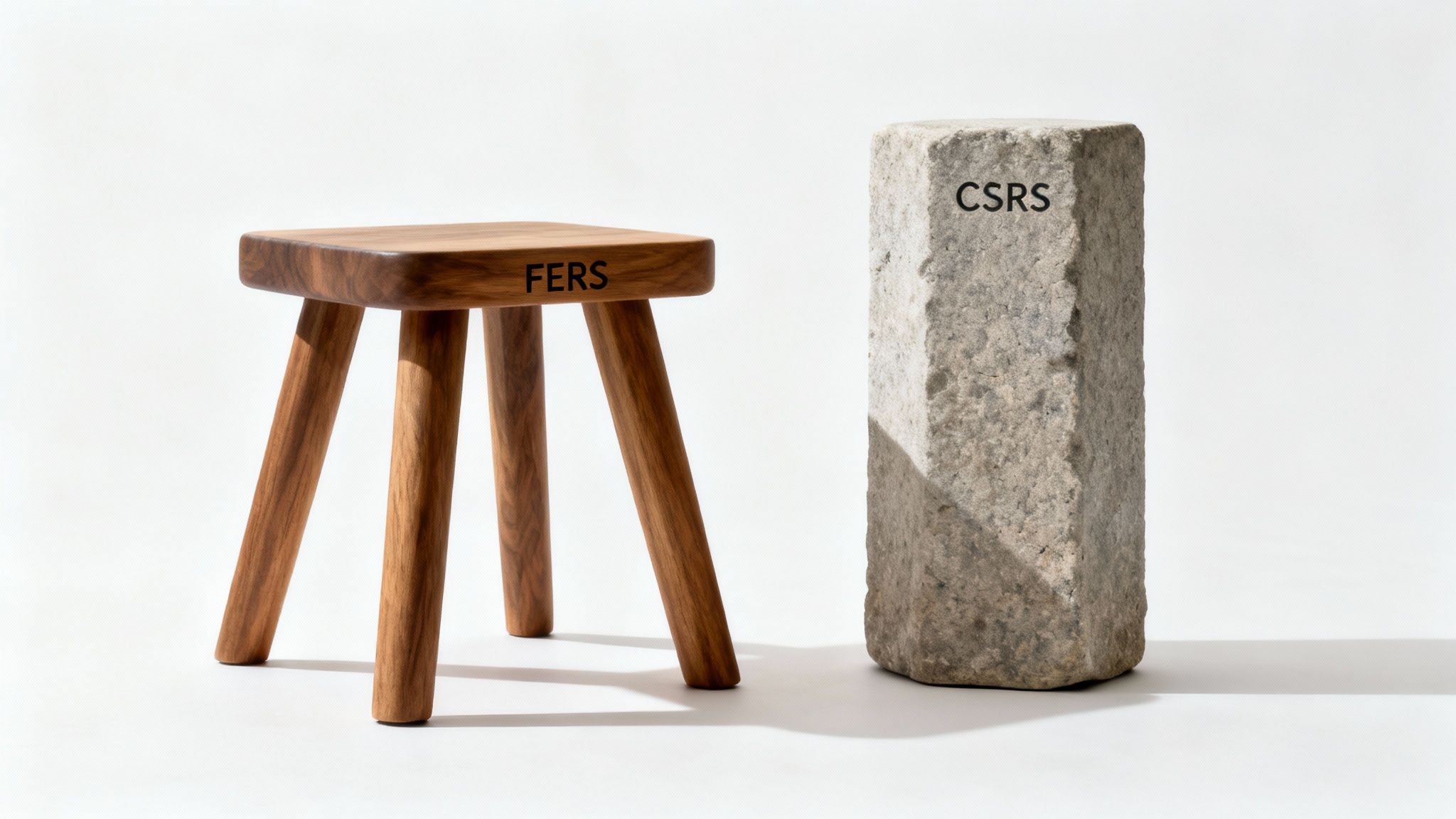 Image of a three-legged stool versus a single pillar, representing FERS and CSRS
