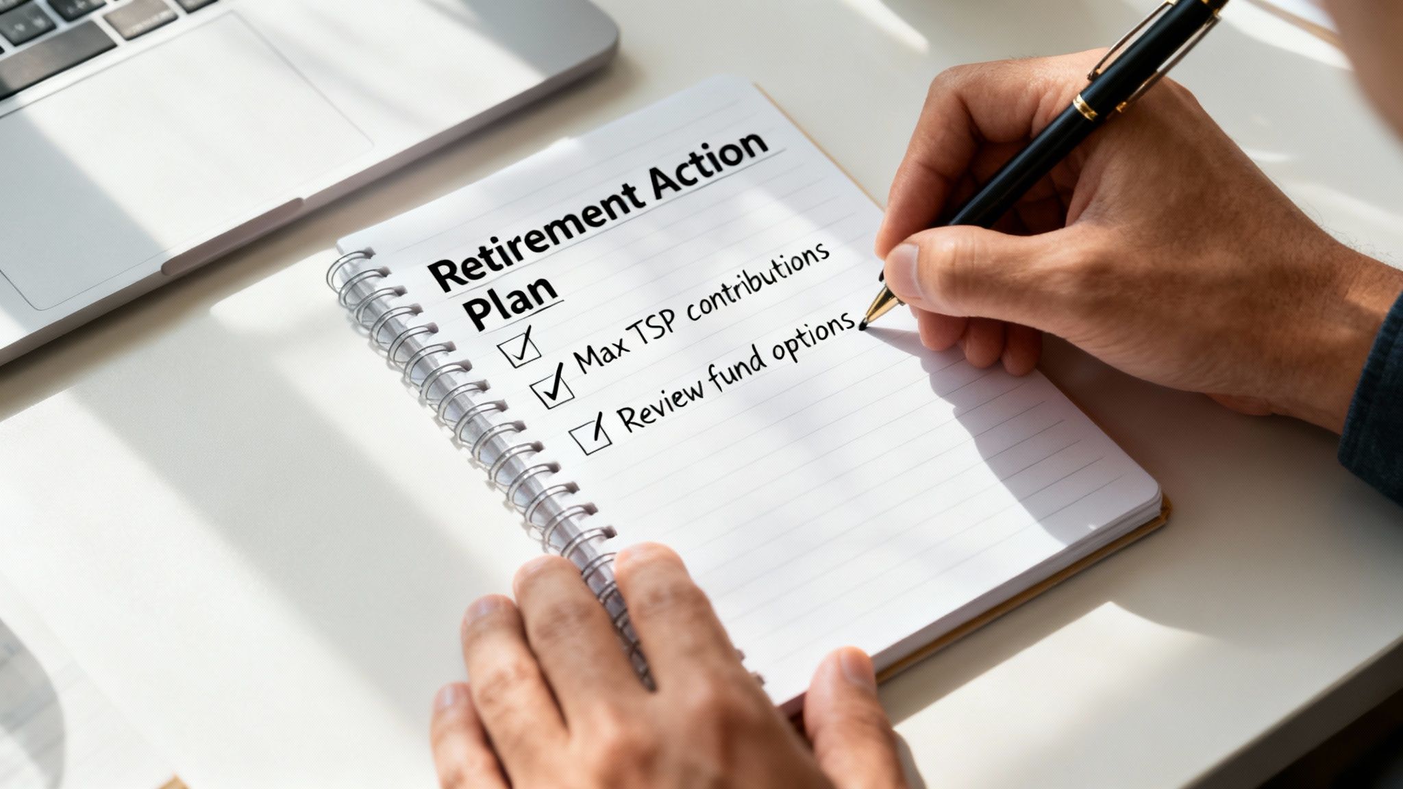 A person making notes and calculations for their financial plan