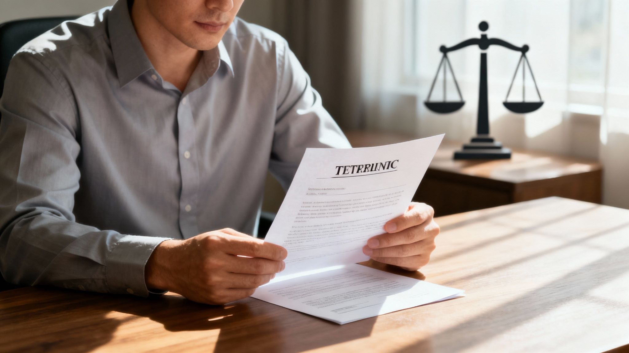 A person signing an official document at a desk, symbolizing their employment rights.