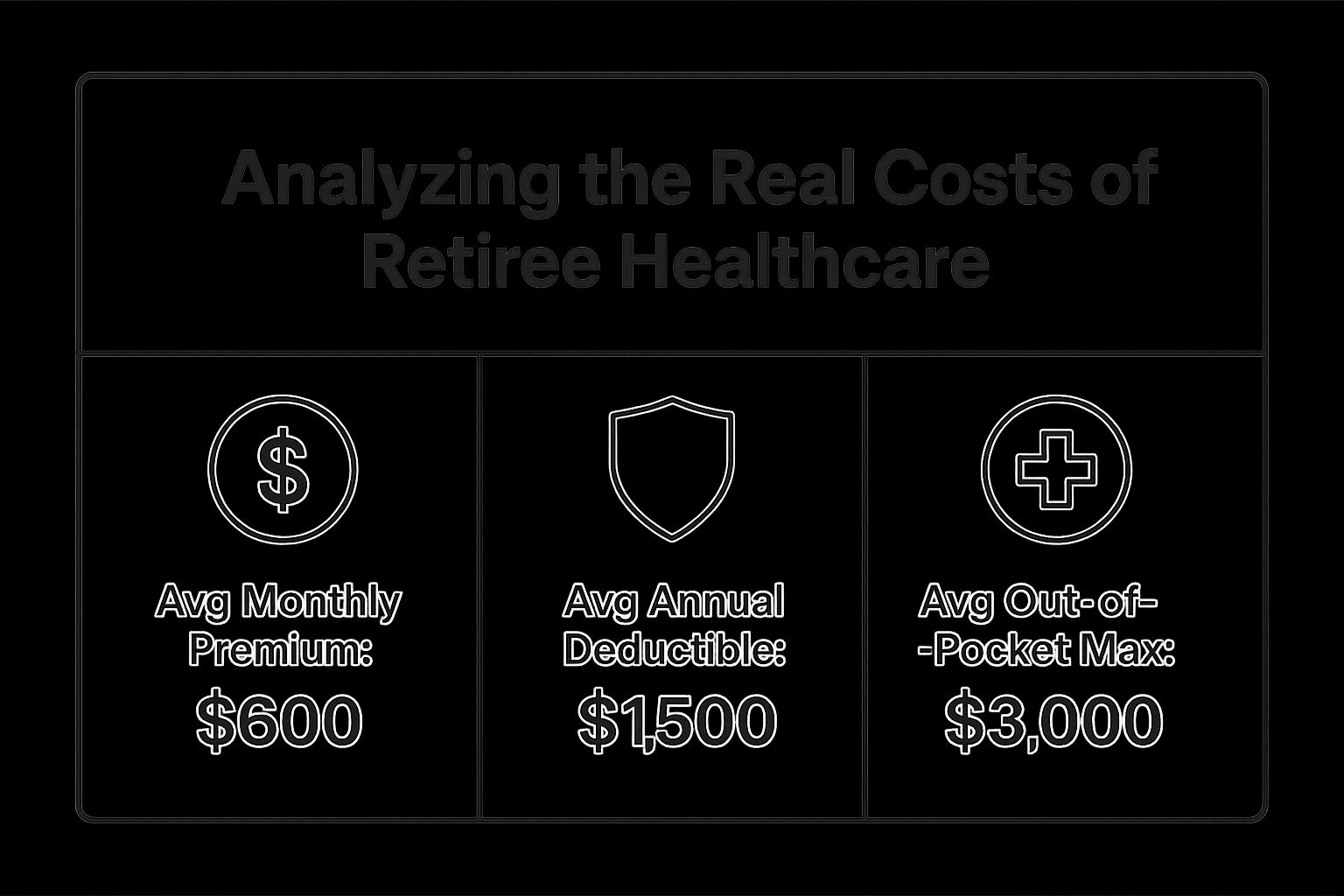 Infographic showing average health insurance costs for retired federal employees, with sections for monthly premium, annual deductible, and out-of-pocket maximum.
