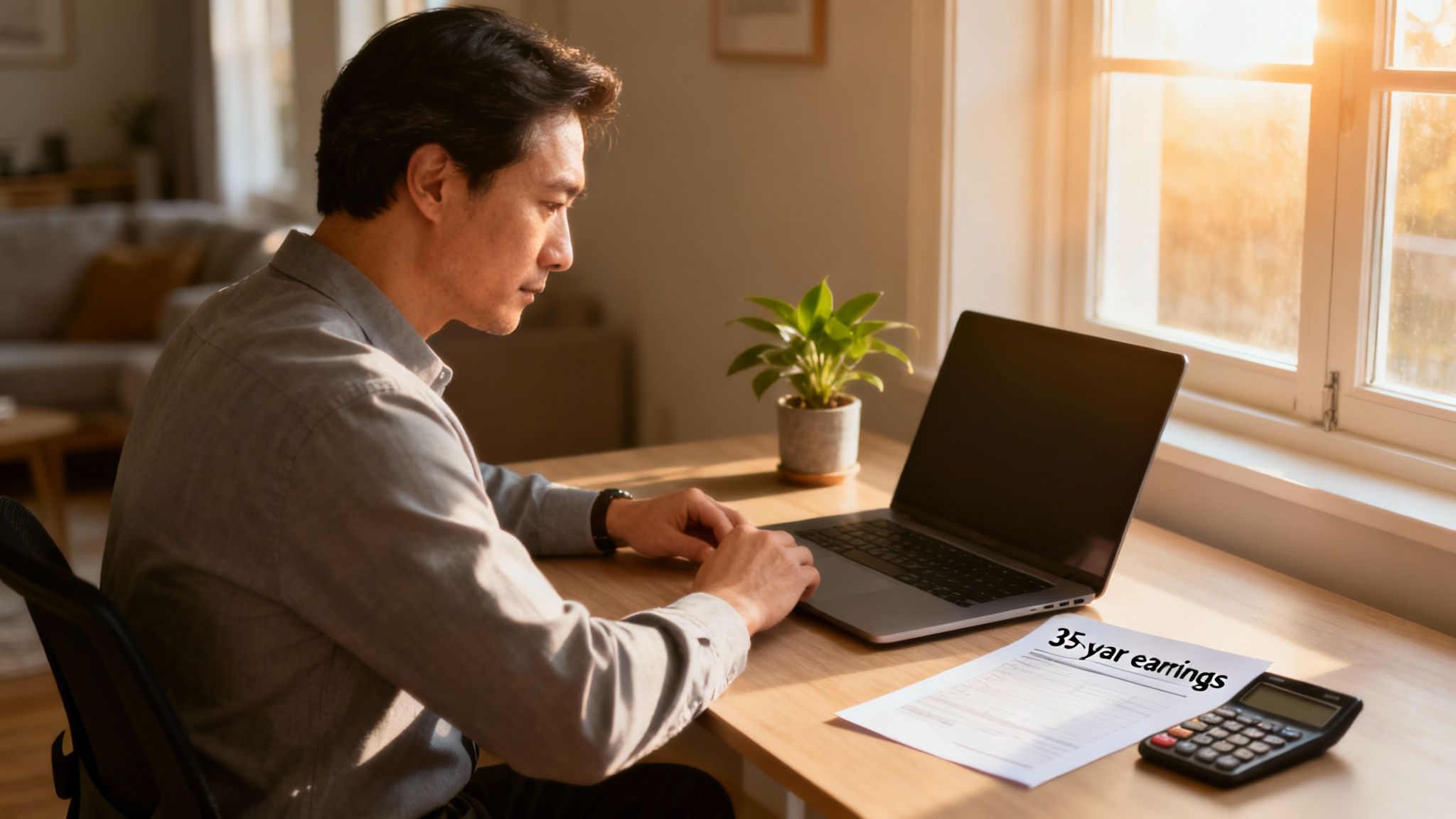 A calculator and pen resting on financial documents, symbolizing retirement planning.