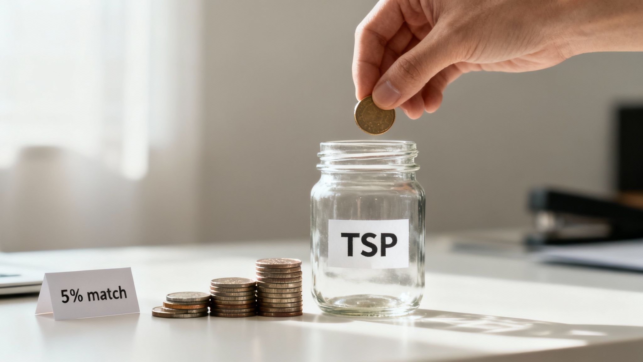 A chart showing the growth of a Thrift Savings Plan, illustrating post office retirement benefits.