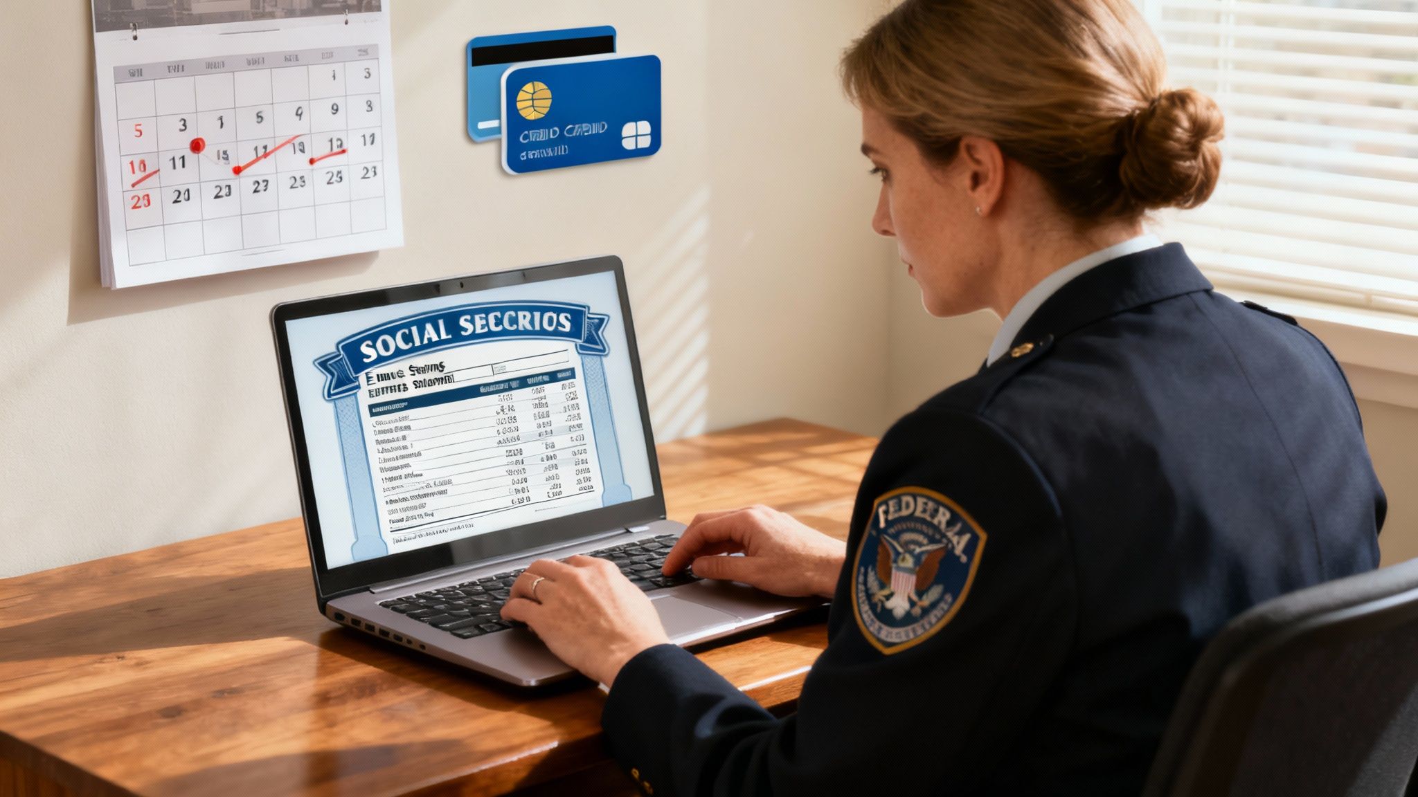 A person reviewing their social security statement on a tablet, symbolizing tracking their credits.
