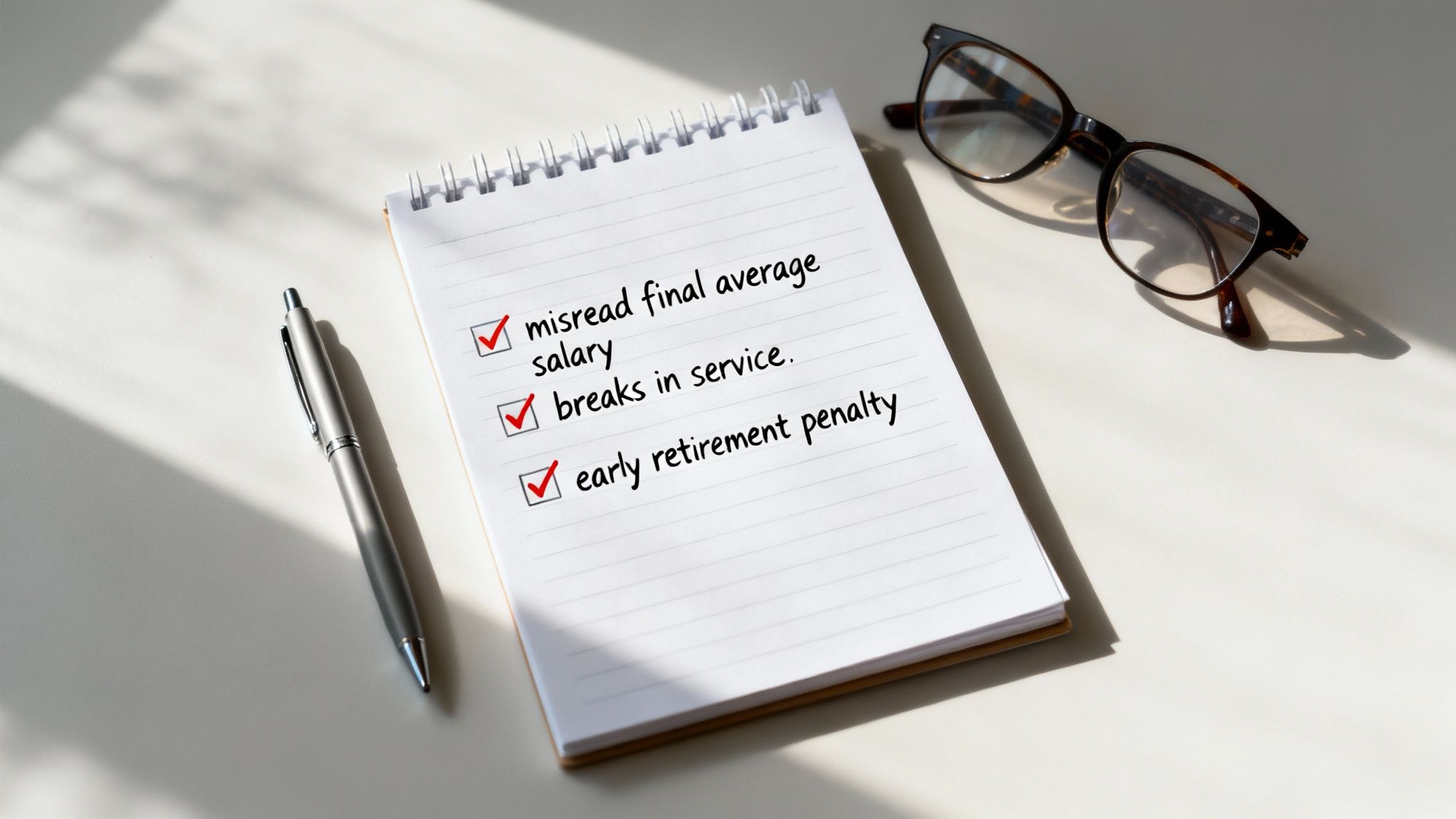A red warning sign on a calculator, symbolizing potential errors in pension calculations.