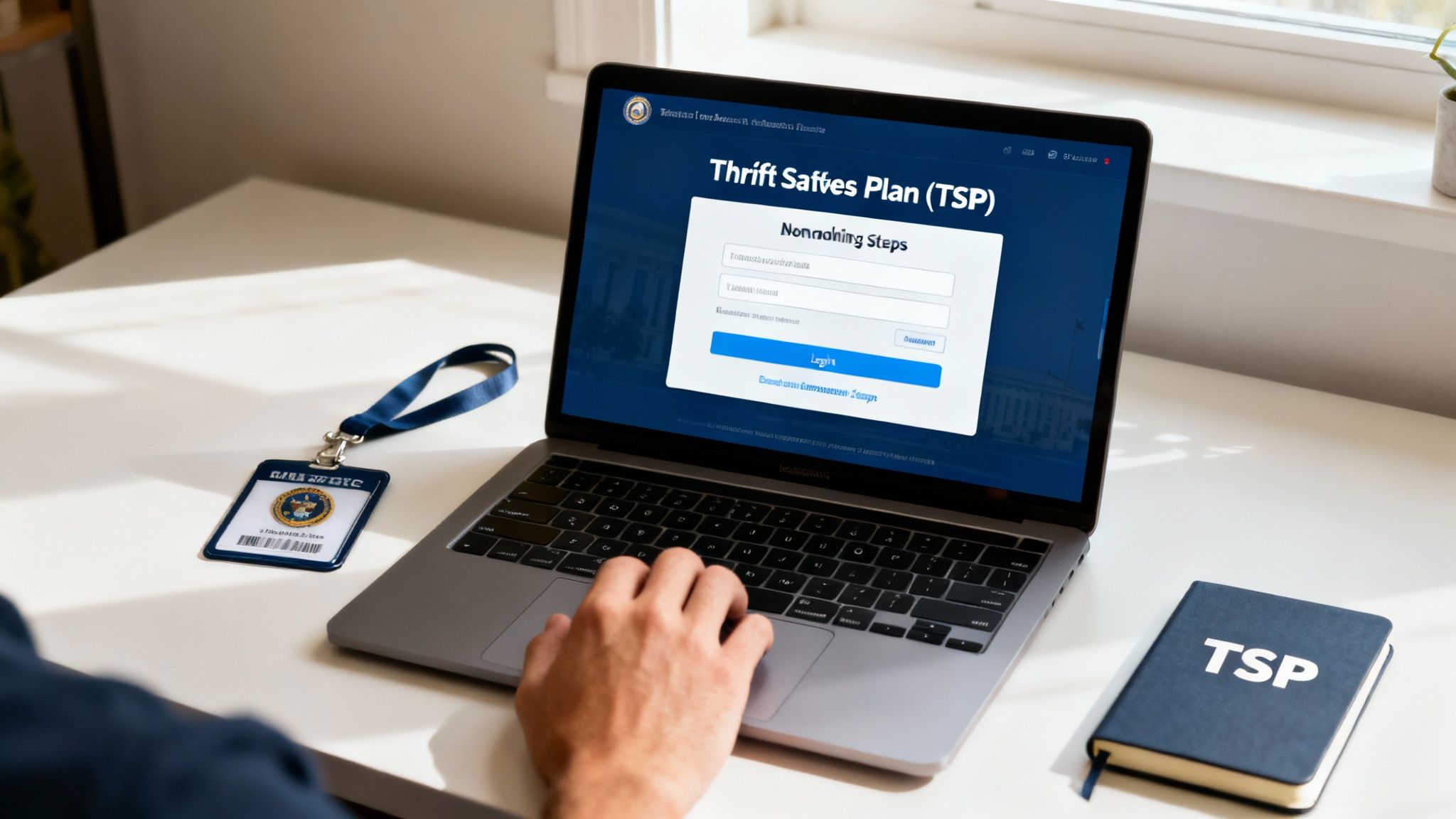 A person looking at a tablet displaying financial charts and graphs, representing managing a TSP account.