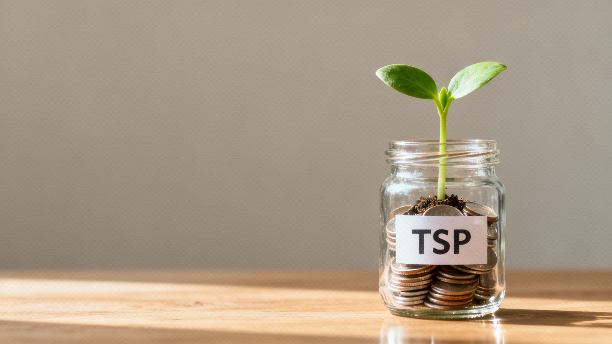 A person watering a small money tree that is growing taller.