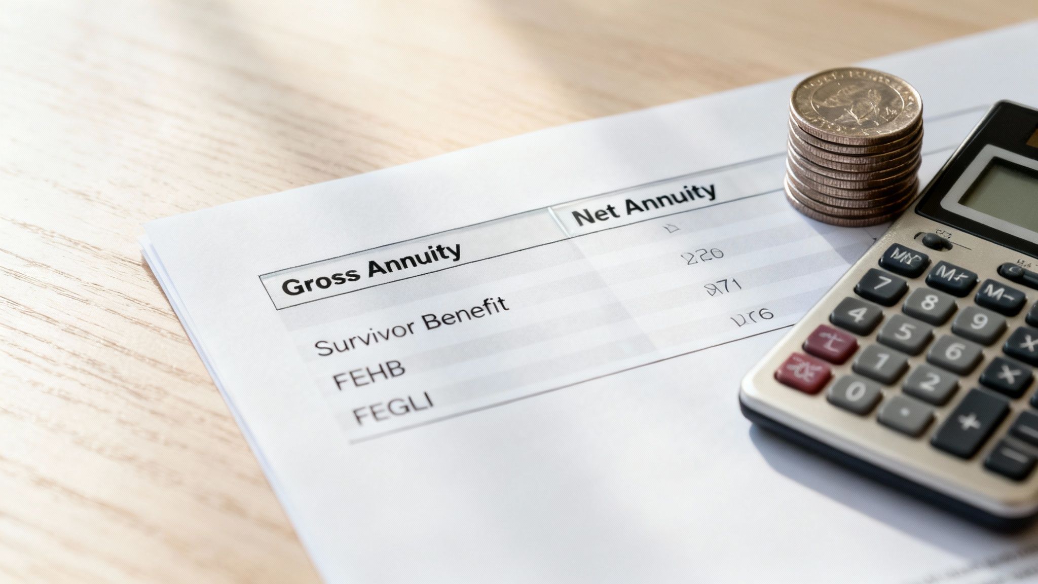 A financial report with a magnifying glass over it, showing numbers being deducted, symbolizing annuity deductions.