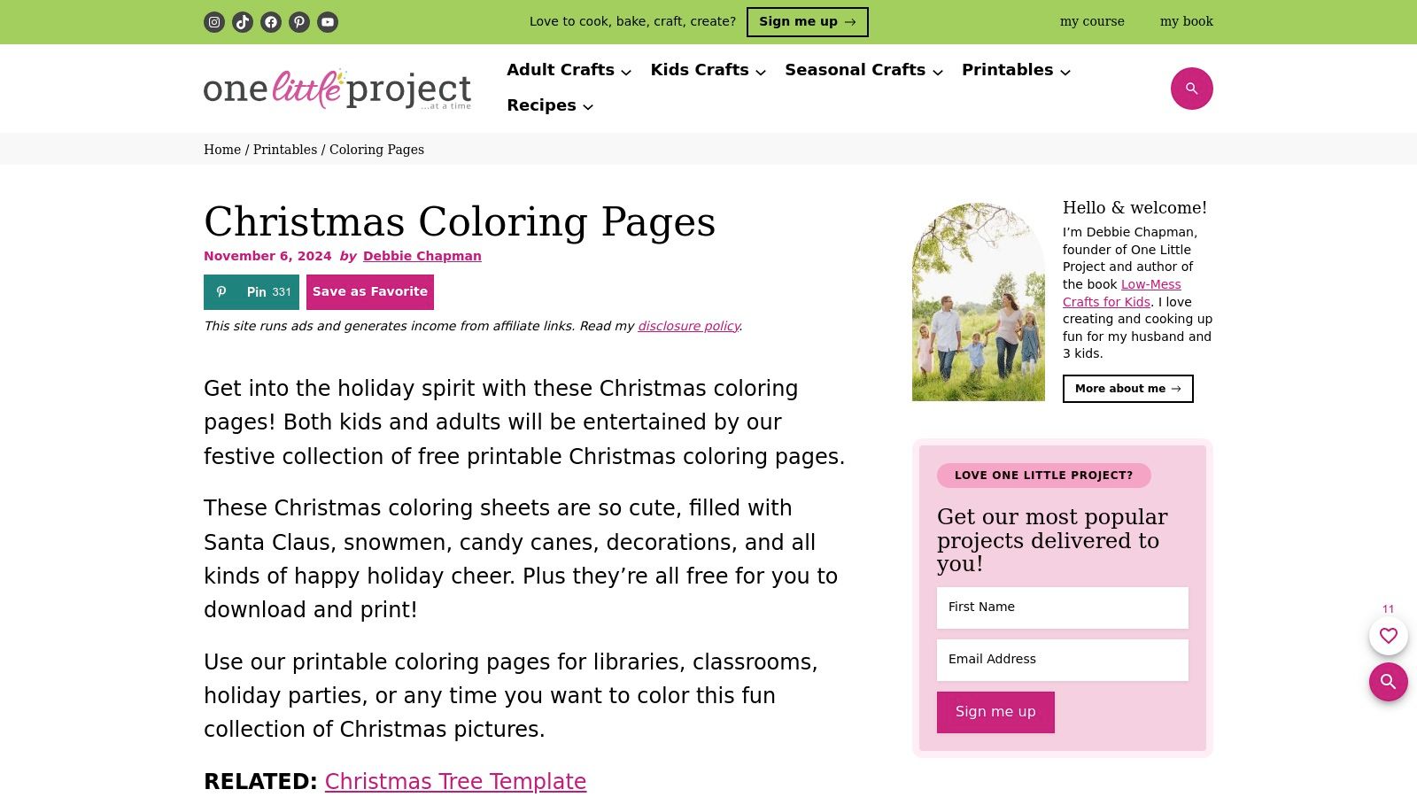 One Little Project – Free Christmas Coloring Pages