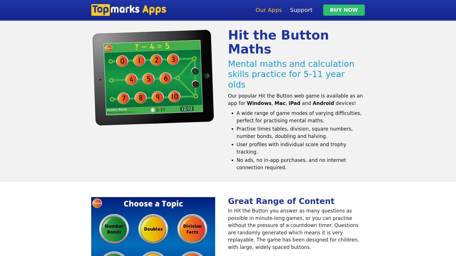 A user playing a maths game on the Hit the Button app.