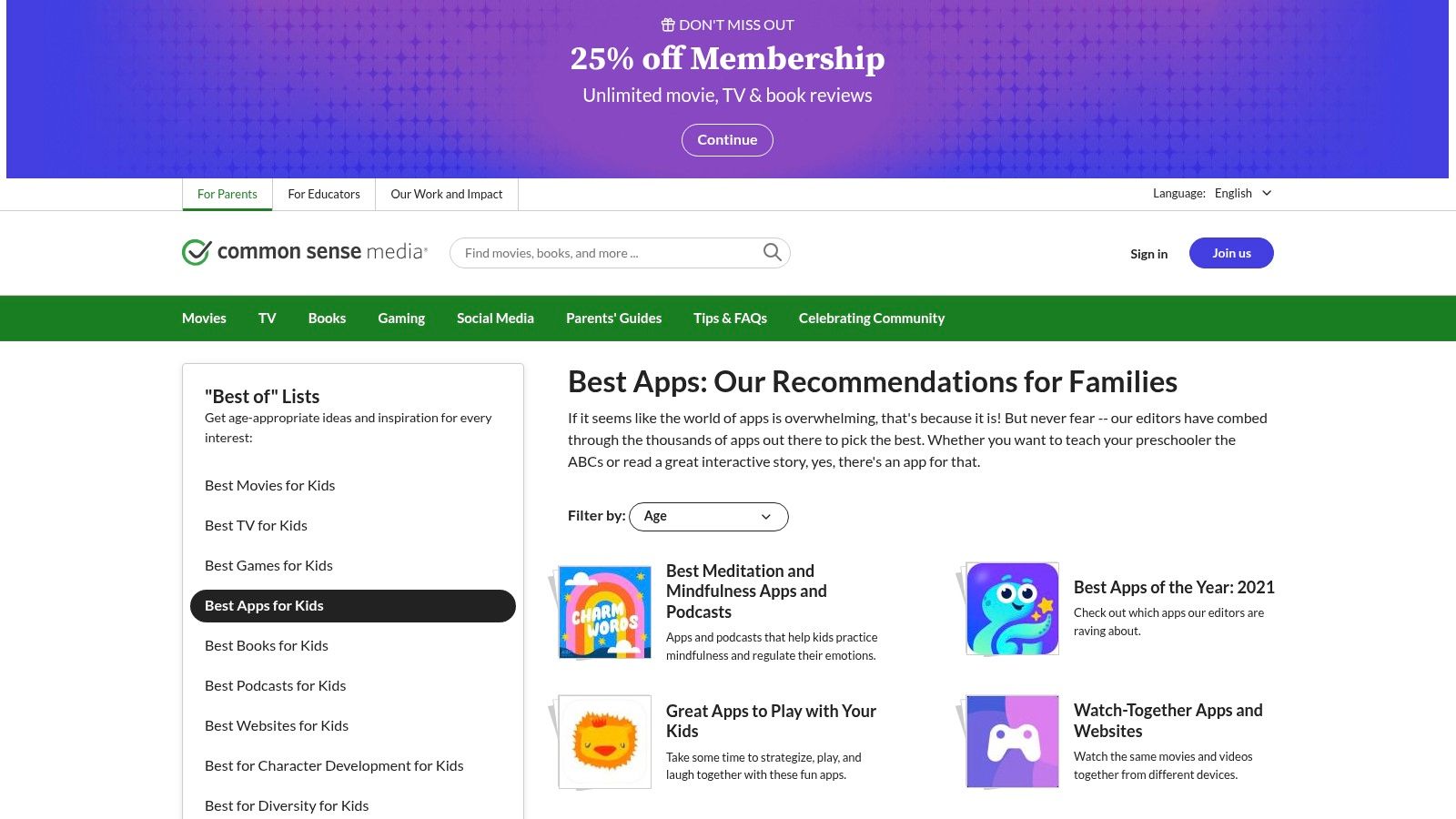 Common Sense Media – App Lists