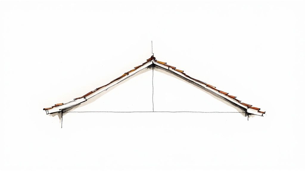 A picture of a residential roof with a noticeable sag in the middle, indicating potential structural problems.