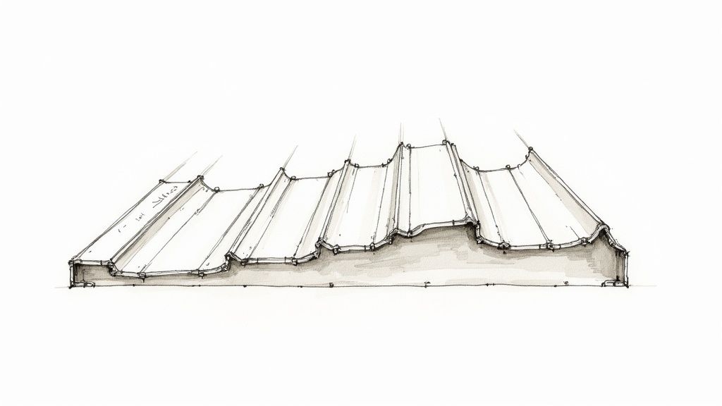 A close-up view of the interlocking seams on a modern standing seam metal roof, highlighting the clean lines and concealed fasteners.