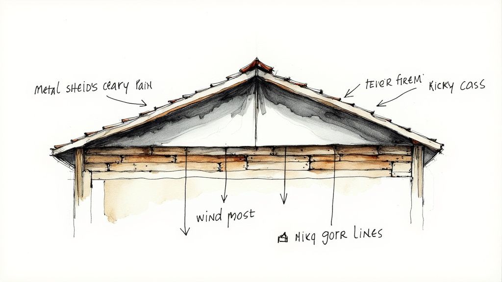 A beautiful home with a standing seam metal roof, glistening with rain in a lush Pacific Northwest setting.