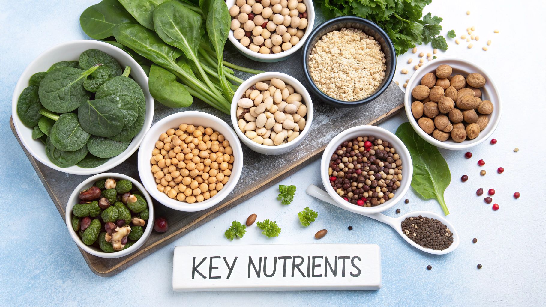A colorful bowl of plant-based foods including quinoa, beans, and vegetables, representing a balanced meal for an athlete.