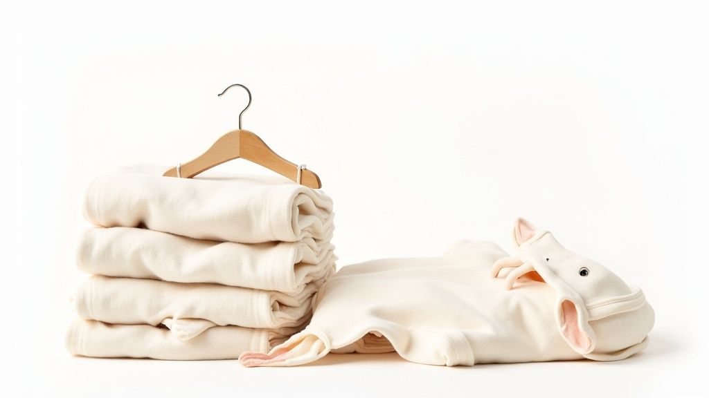 A collection of soft newborn baby onesies neatly folded