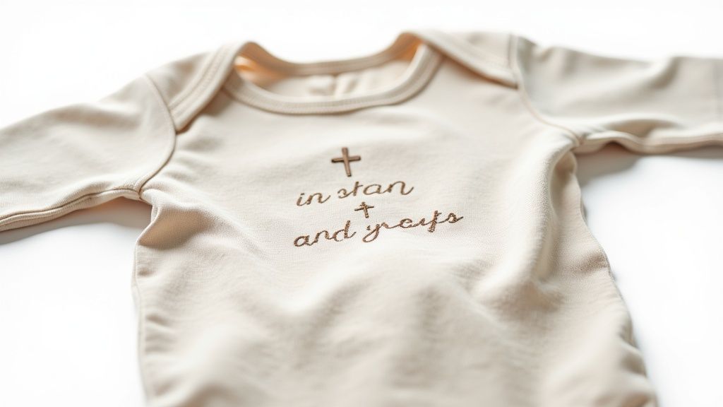 A neatly folded stack of soft bamboo baby clothes next to a gentle laundry detergent.