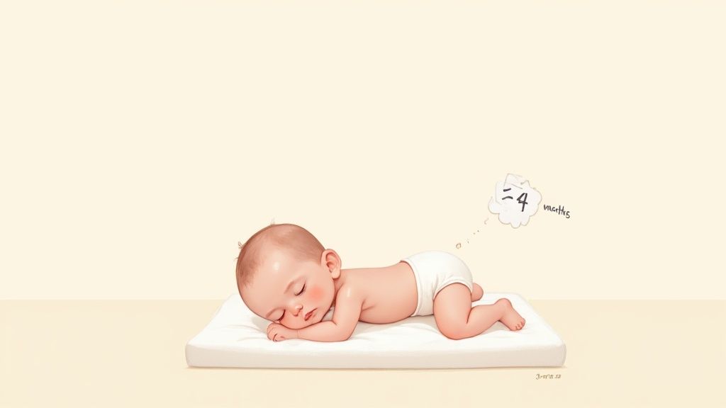 A swaddled baby sleeping peacefully on its back in a crib.