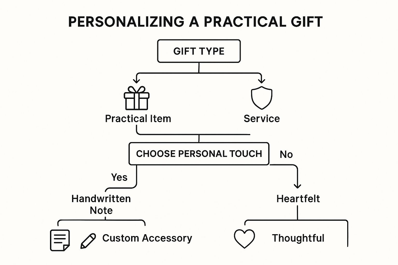Infographic decision tree showing how to personalize a practical baby shower gift.