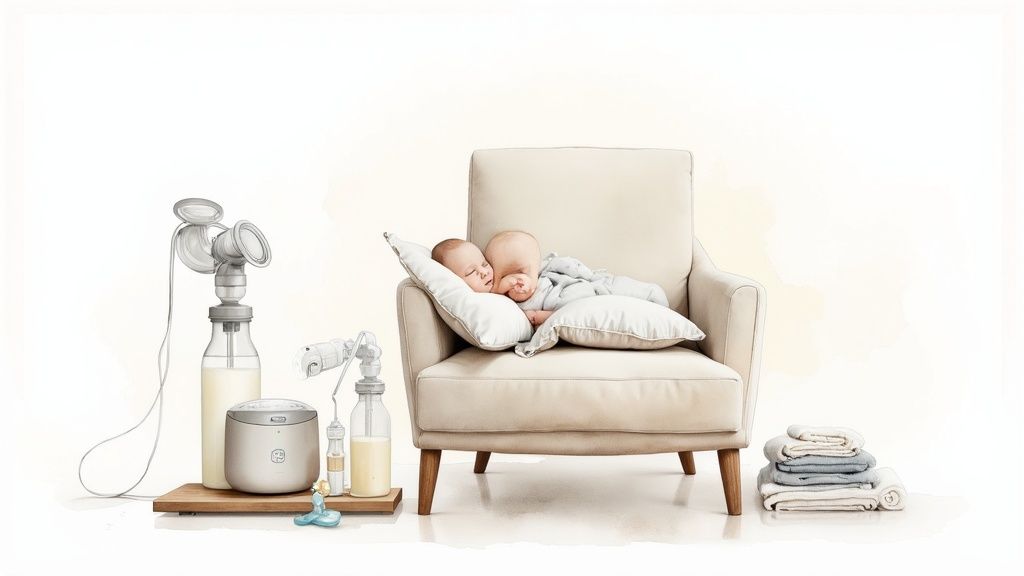 A well-organized diaper changing station with essentials laid out.